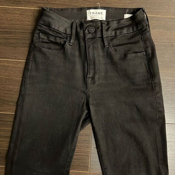 FRAME LE CROP MINI BOOT Jeans, Black Waxed, 25 - Picture 5 of 9